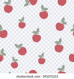 Kitchen pattern apples on plaid background