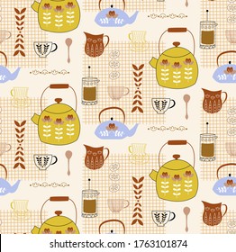 Kitchen pattern flat illustration. Home and kitchen surface design series.