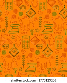 Ilustración plana con motivos de cocina. Cocina y decoración casera.