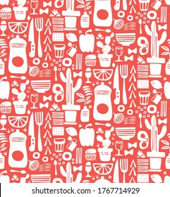 Kitchen pattern flat illustration. Kitchen seamless patterns and surface design series.