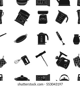 Kitchen pattern icons in black style. Big collection of kitchen vector symbol stock illustration