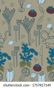 Küchenmuster nahtloses Design. Textil- und Papierserie
