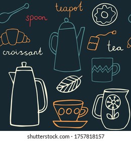 Kitchen pattern seamless hand drawn design. Kitchen and home decoration series.