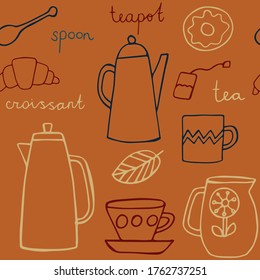 Kitchen pattern seamless hand drawn design. Kitchen and home decoration series.