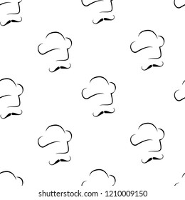 Kitchen Pattern Seamless Vector Texture. Bakery Simple Thin Line Collection. Chef hat template design. 