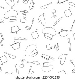 Kitchen pattern seamless vector texture. Vector illustration kitchen tools. Bakery simple thin line collection. Cooking utensils and kitchen utensils - seamless background doodle vector.
