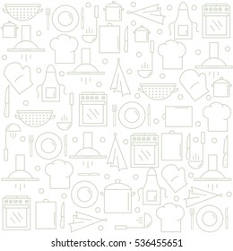 Kitchen pattern in the style of the line. Kitchen background. Vector illustration.