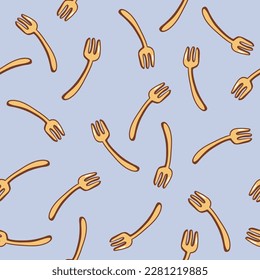 Kitchen pattern.Forks dishes background seamless, hand drawn, vector