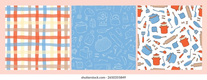 Kitchen patterns collection, kitchen utensils doodles for wallpaper, wrapping paper, scrapbooking, stationery, kitchenware, textile prints, etc. EPS 10