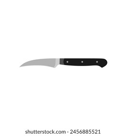 Kitchen peel knife flat design vector illustration isolated on white background. Peeling knife with plastic handle flat vector design. Little tourne knife sign icon. Peel knife cartoon clipart.