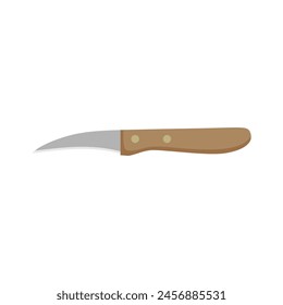 Kitchen peel knife flat design vector illustration isolated on white background. Peeling knife with plastic handle flat vector design. Little tourne knife sign icon. Peel knife cartoon clipart.