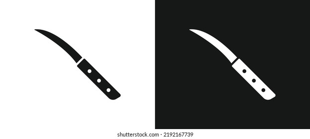 Kitchen peel knife flat icon for web. Simple peeling knife sign web icon silhouette with invert color. Little tourne knife solid black icon vector design. Peel knife cartoon clipart. Kitchen concept