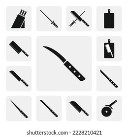 Kitchen peel knife flat web icon. Simple peeling knife sign silhouette. Little tourne knife solid black icon vector design. Peel knife cartoon clipart. Kitchen utensils icon set. Cooking tools knives