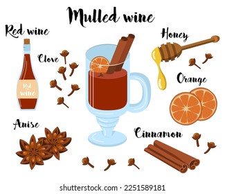 Küchenplakat mit Rezept für Glühwein. Vektorgrafik auf weißem Hintergrund