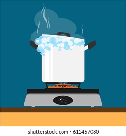 kitchen pot boil cooking flat vector