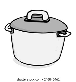 kitchen pot / cartoon vector and illustration, grayscale, hand drawn style, isolated on white background.