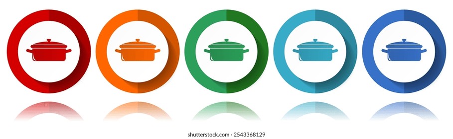 Kitchen pot, cooking concept vector icons, flat icon set for logo design, webdesign and mobile applications, colorful web button collection in eps 10