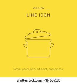 Kitchen pot Cute yellow thin line icon / logo Design