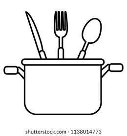 kitchen pot with cutleries