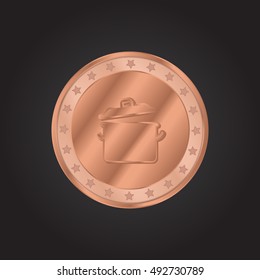 Kitchen pot embossed realistic bronze coin precious Icon / Logo Design
