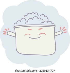 Kitchen pot with funny face. Vector illustration. Kitchen pot doodle.