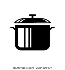 Kitchen Pot Icon, Cooking Deep Round Metal Container, Saucepan With Or Without A Lid Vector Art Illustration