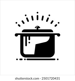 Kitchen Pot Icon, Cooking Deep Round Metal Container, Saucepan With Or Without A Lid Vector Art Illustration