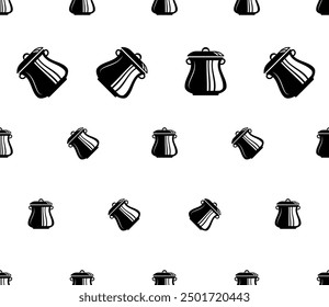 Kitchen Pot Icon Seamless Pattern, Cooking Deep Round Metal Container, Saucepan With Or Without A Lid Vector Art Illustration