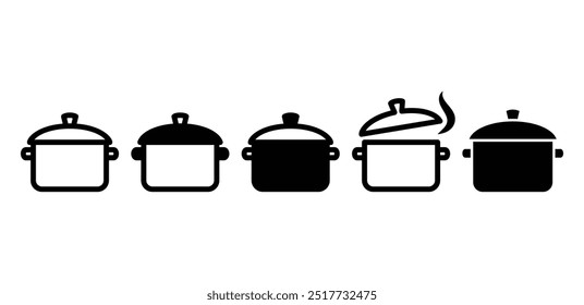 ícone de pote de cozinha símbolo vetor design preto branco cor simples plana ilustração coleção conjunto