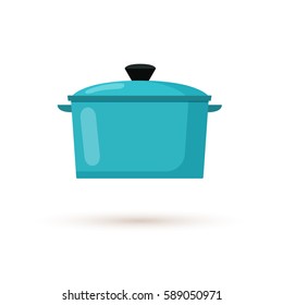 Kitchen Pot Isolated On White Background. Cartoon Saucepan, Subject Of To Cooking. Flat Style Vector Illustration.