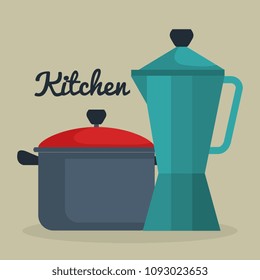kitchen pot with kettle utensil icon