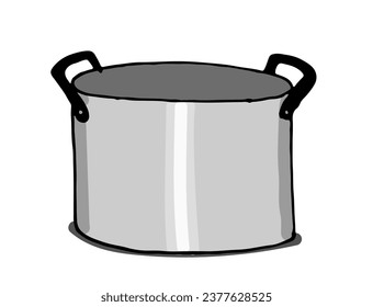 Kitchen pot, object, kitchen cooking utensil. Cartoon colorful hand drawn style vector illustration on white background.