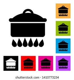 Kitchen Pot on Fire Icon in Different Color Background 