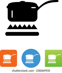 Kitchen pot on gas stove icon