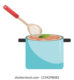 kitchen pot and spoon cooking soup