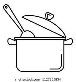 kitchen pot with spoon isolated icon