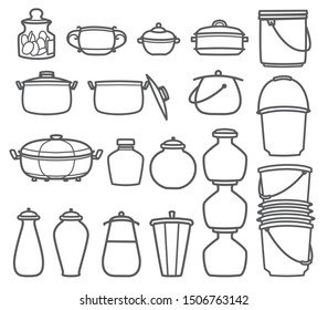 kitchen pots and containers. hand drawn vector.