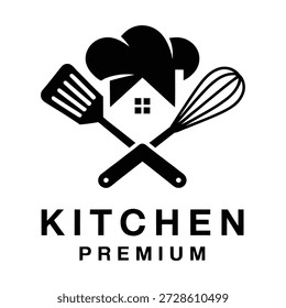 Kitchen premium logo with chef hat and crossed utensils icon