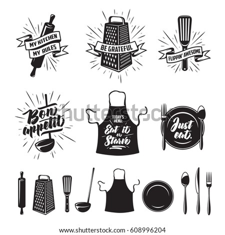 kitchen prints set quotes and funny sayings about food cooking monochrome kitchenware objects set - Kitchen Sayings kitchen prints set quotes and funny sayings about food cooking monochrome kitchenware objects set - Kitchen Sayings