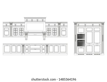 Kitchen project in classic style with pilasters