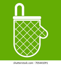 Kitchen protective glove icon white isolated on green background. Vector illustration