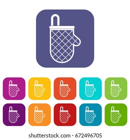 Kitchen protective glove icons set vector illustration in flat style In colors red, blue, green and other