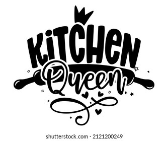 Kitchen queen - kitchen towel quote label. Good for bakery logo, badge, sticker or Mother's Day gift. illustration, home made food packaging design. Good for business company for kitchen, restaurant.