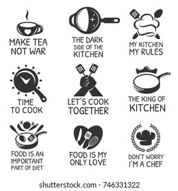 Kitchen quotes set. Cooking logos vector set