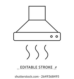 A kitchen range hood icon in minimalist style with editable stroke. Cooking ventilation, air extractor, kitchen appliance, steam removal, home equipment, outline drawing, vector line illustration.