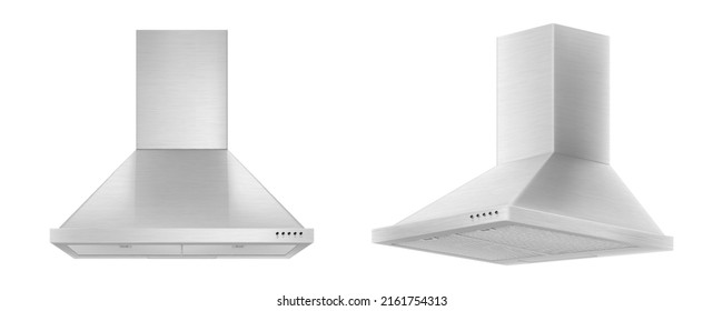 Kitchen range hoods in two different angles. Domestic equipment. kitchen appliances. Realistic 3d Vector illustration isolated on white background