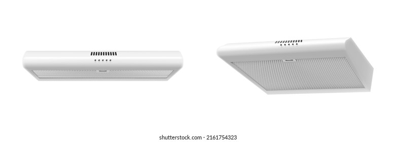 Kitchen range hoods in two different angles. Domestic equipment. kitchen appliances. Realistic 3d Vector illustration isolated on white background