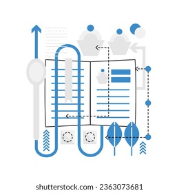 Kitchen recipe book. Food preparing instructies, chef cookbook vector illustration