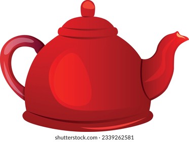Kitchen red teapot. Cooking utensil, kitchenware. Cartoon vector illustration for food apps, websites and menues