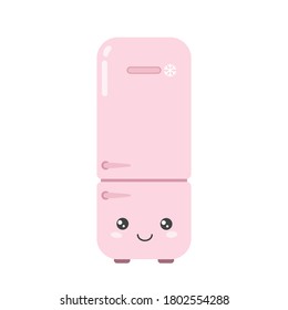 Kitchen refrigerator in kawaii style isolated on white background. Vector illustration